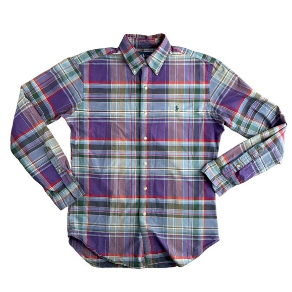 Ralph Lauren Mens Classic Plaid Long Sleeve Button Down Shirt M Cotton Purple - Picture 3 of 7